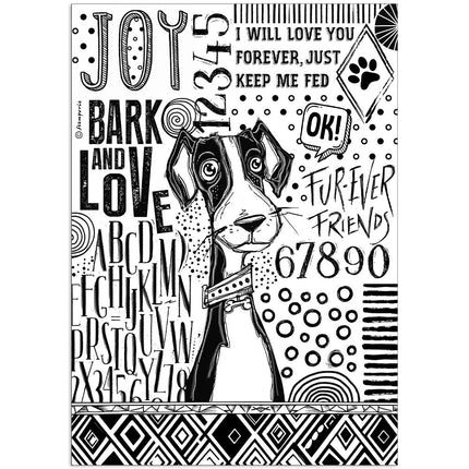 A4 Rice paper pack - Furry Friends dog black and white
