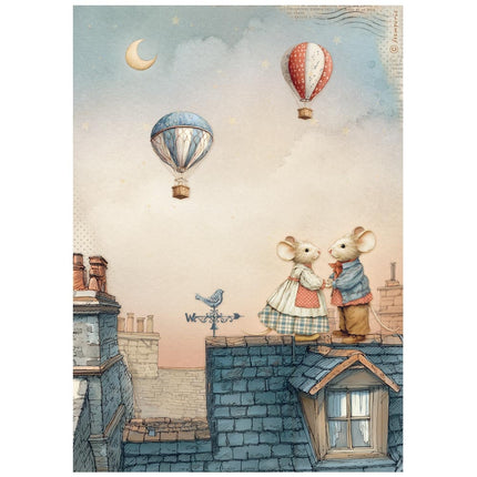 A4 Rice paper pack - Family mice on the roof