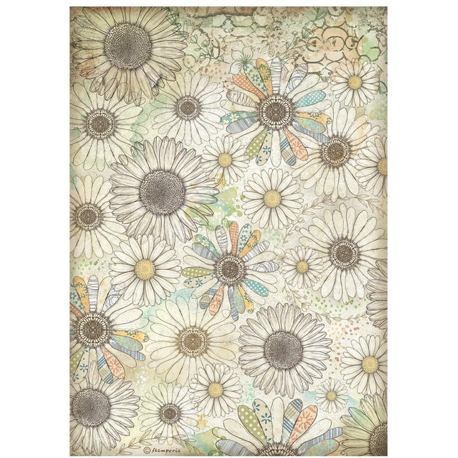 A4 Rice Paper Pack - Daisy Art Stylized Daisy Pattern