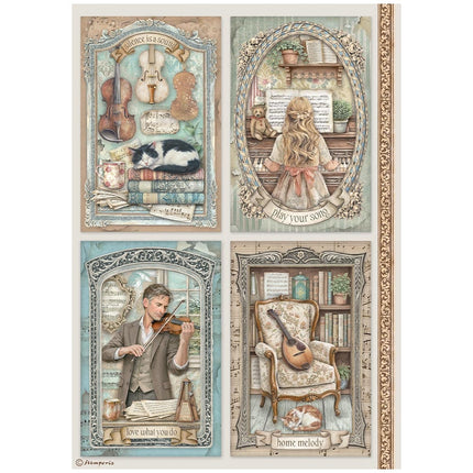 Printed A4 Rice paper for Art and Craft - Symphony 4 cards 