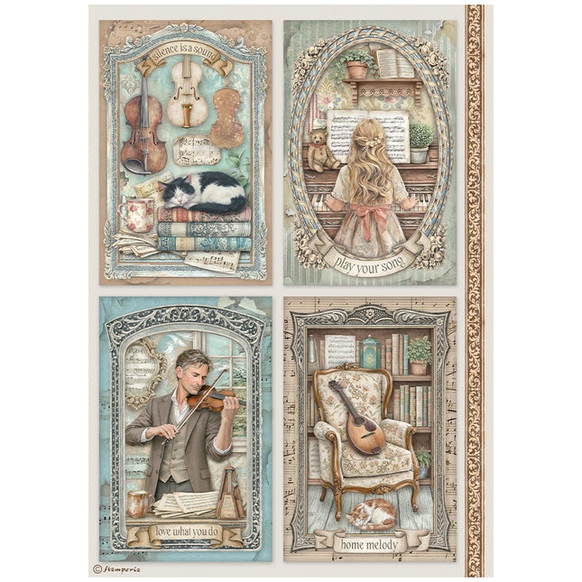Printed A4 Rice paper for Art and Craft - Symphony 4 cards 