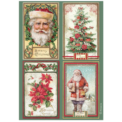 Printed A4 Rice paper for Art and Craft - Classic Christmas 4 cards 