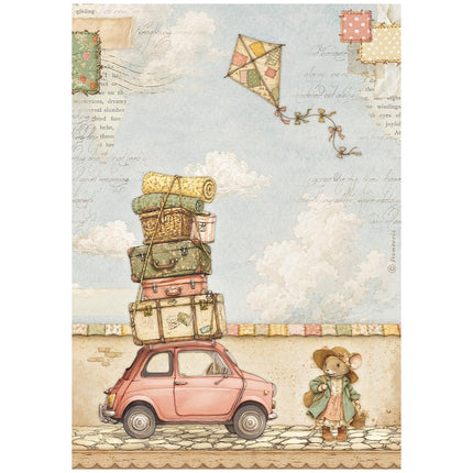 Printed A4 Rice paper for Art and Craft - Cozy Family the car