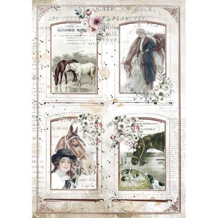 A4 Rice paper packed Romantic Horses 4 frames