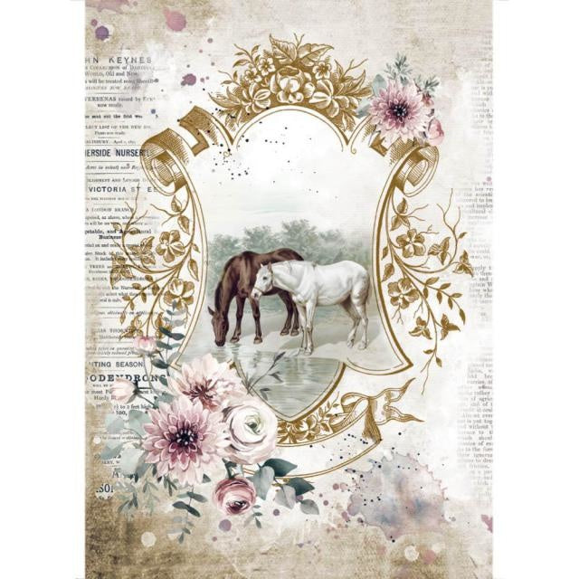 A4 Rice paper packed - Romantic Horses lake