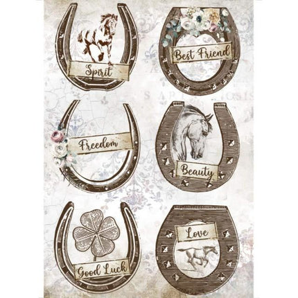 A4 Rice paper packed - Romantic Horses horseshoes