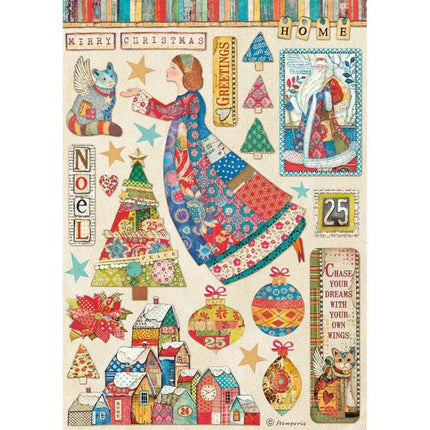 A4 Rice paper packed - Christmas Patchwork elements