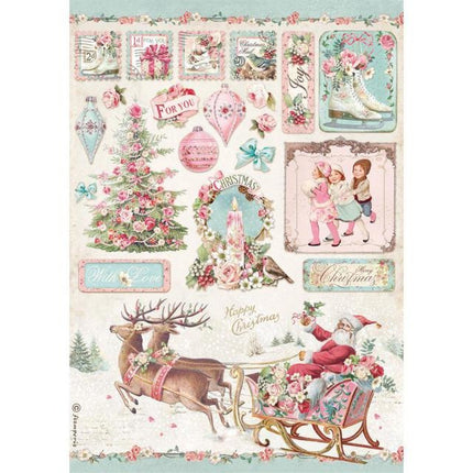 A4 Rice paper packed - Pink Christmas sleigh