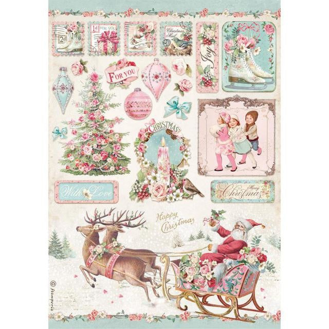 A4 Rice paper packed - Pink Christmas sleigh