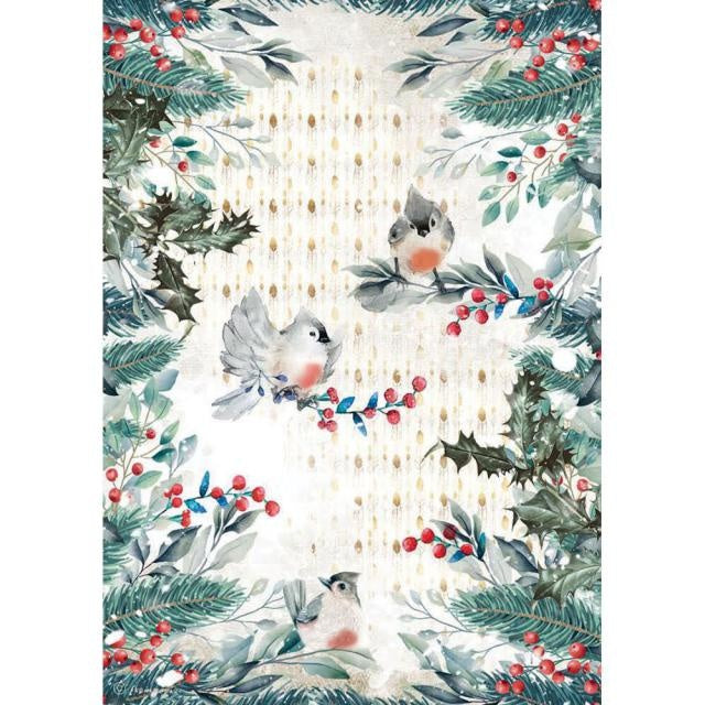 A4 Rice paper packed - Romantic Christmas birds