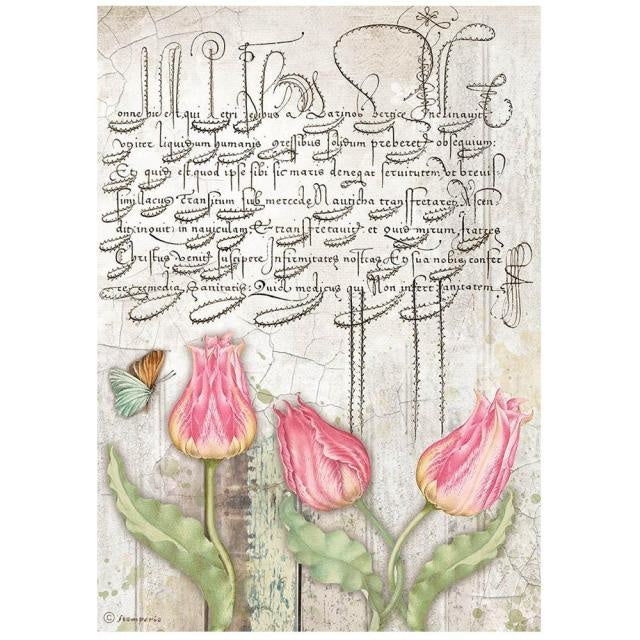 A4 Rice paper packed - Romantic Garden House tulips