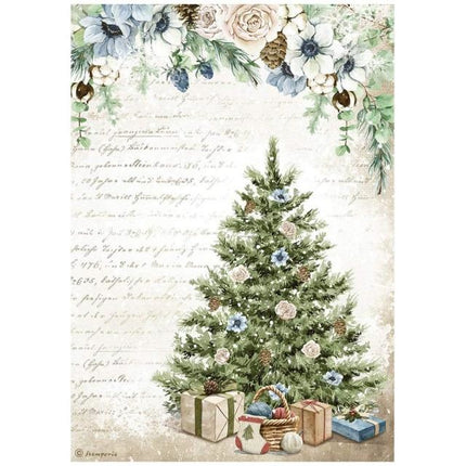 A4 Rice paper packed - Romantic Cozy winter blue tree