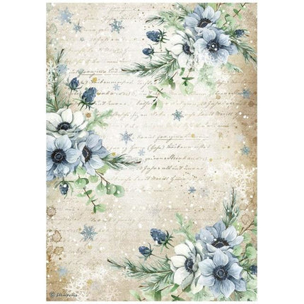 A4 Rice paper packed - Romantic Cozy winter blue flowers