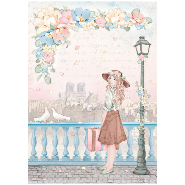 A4 Rice paper packed - Create Happiness Oh lá lá girl with suitcase