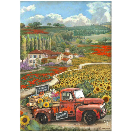 A4 Rice paper packed - Sunflower Art vintage car