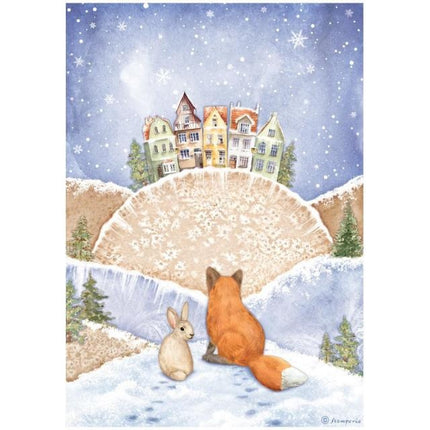 A4 Rice paper packed - Winter Valley fox and bunny