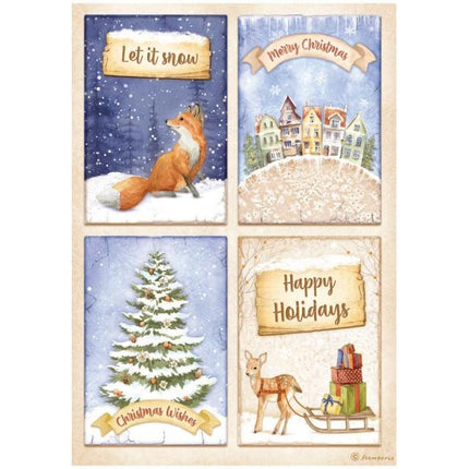 A4 Rice paper packed - Winter Valley 4 cards fox