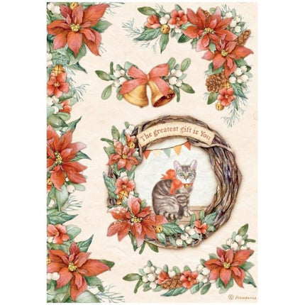A4 Rice paper packed - All Around Christmas garland with cat