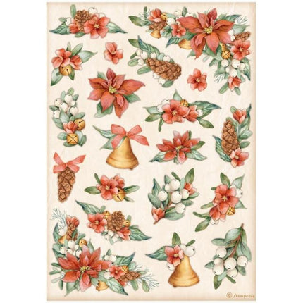 A4 Rice paper packed - All Around Christmas poinsettia and bells
