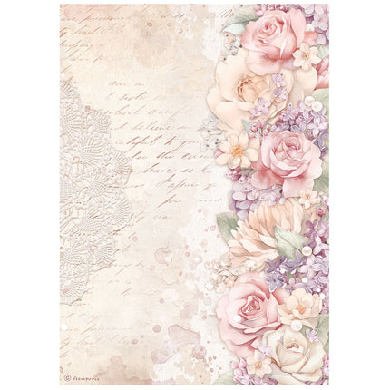 A4 Rice paper packed - Romance Forever floral border