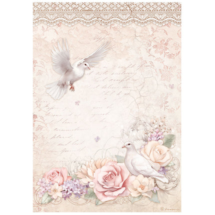 A4 Rice paper packed - Romance Forever doves