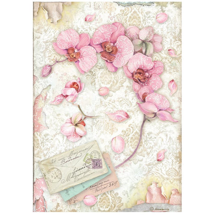 A4 Rice paper pack - Orchids and Cats pink orchid