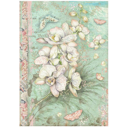 A4 Rice paper pack - Orchids and Cats white orchid