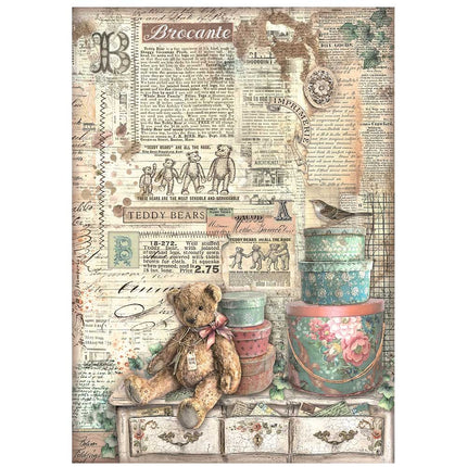 A4 Rice paper pack - Brocante Antiques teddy bears