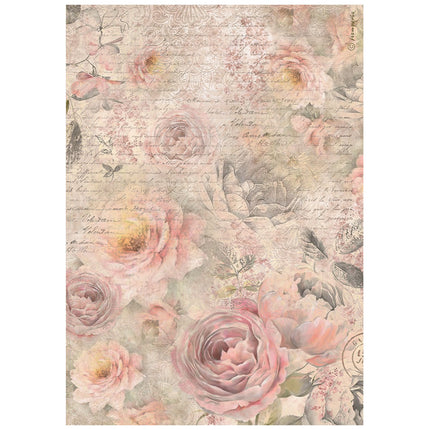 A4 Rice Paper Pack - Shabby Rose Roses Pattern