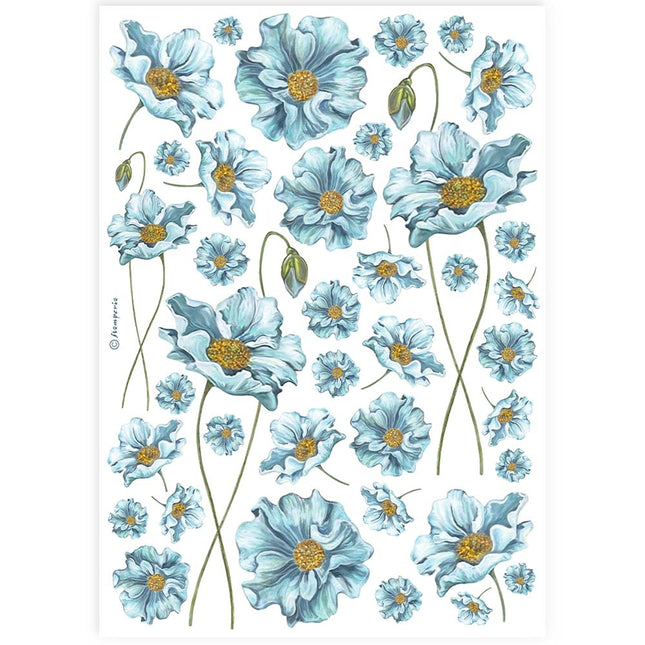 A4 Rice Paper Pack - Blue Flowers