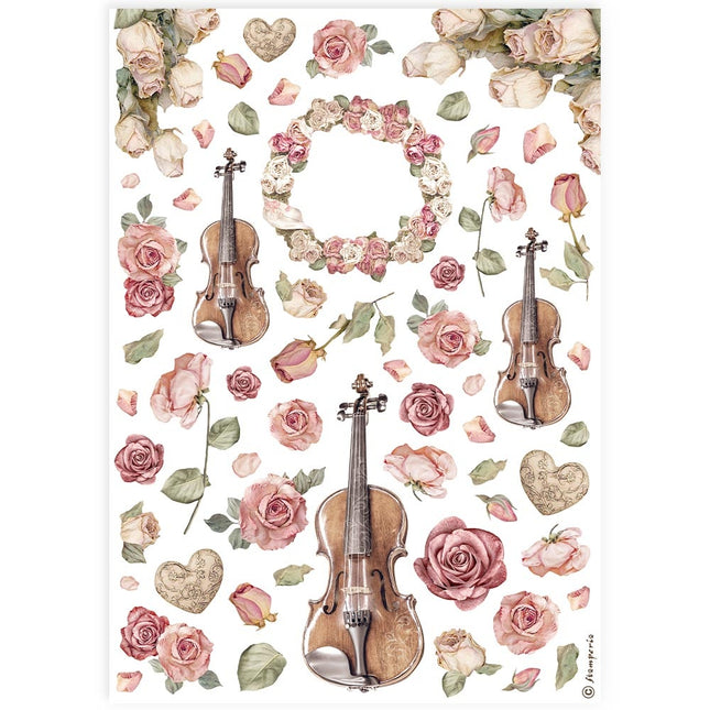 A4 Rice Paper Pack - Violins and Roses