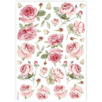 A4 Rice Paper Pack - English Roses Pattern