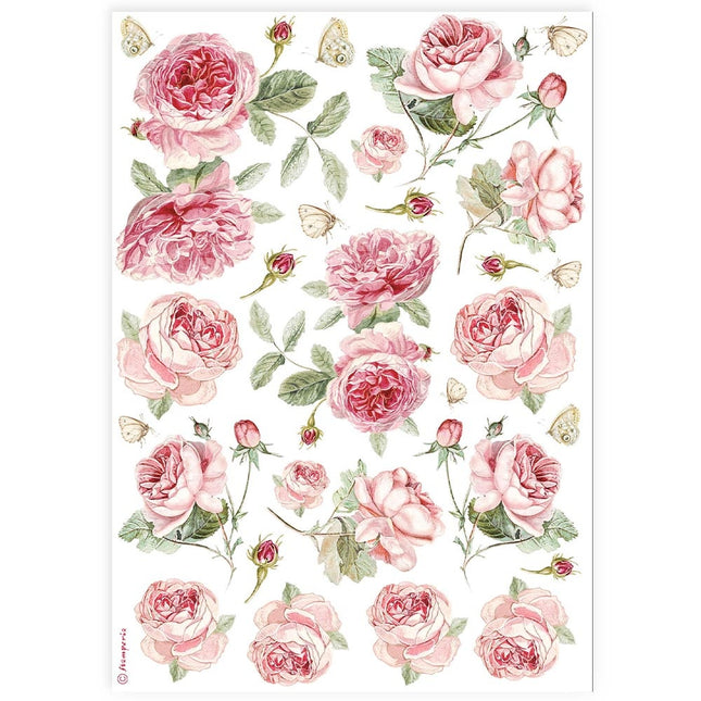 A4 Rice Paper Pack - English Roses Pattern