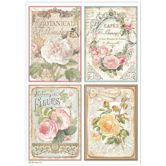A4 Rice Paper Pack - 4 Cards Roses
