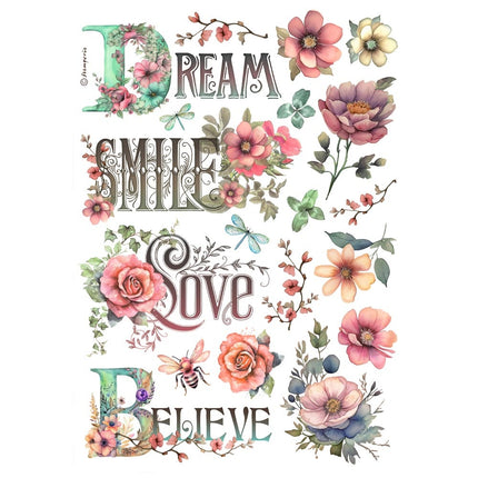 A4 Rice paper pack - Dream, smile, love, Believe