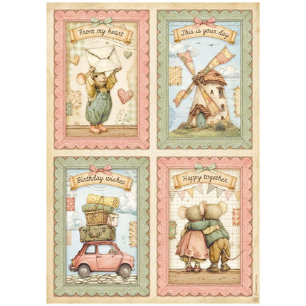 Printed 6 Rice paper A4 selection for Art and Craft - Cozy Family