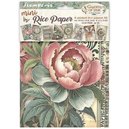 Printed Mini Rice paper A6 8 sheets for Art and Craft - Gardens of Time
