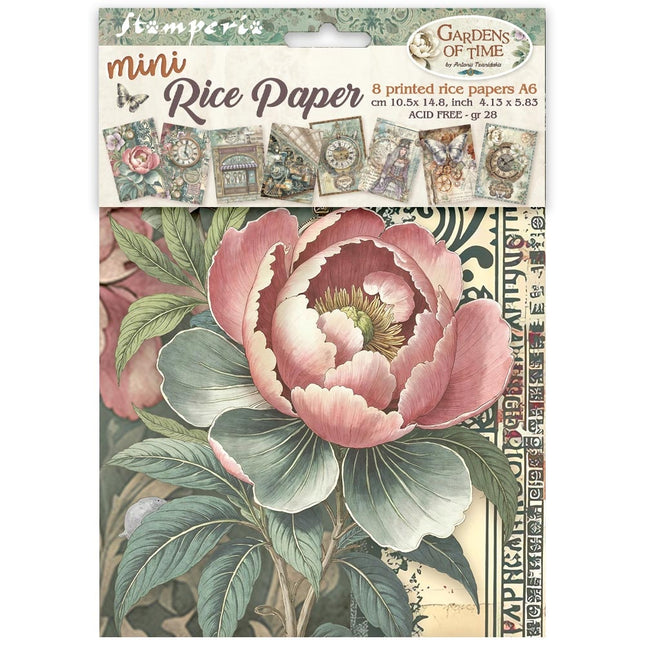 Printed Mini Rice paper A6 8 sheets for Art and Craft - Gardens of Time