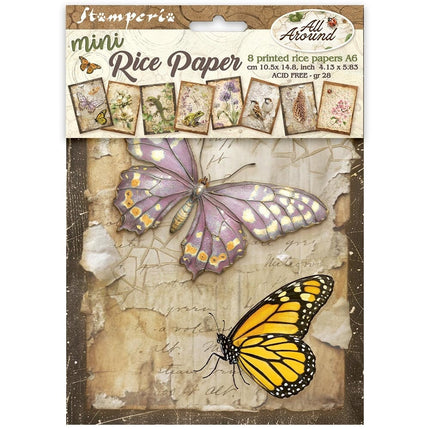 Printed mini rice paper A6 8 sheets for art and craft - All Around