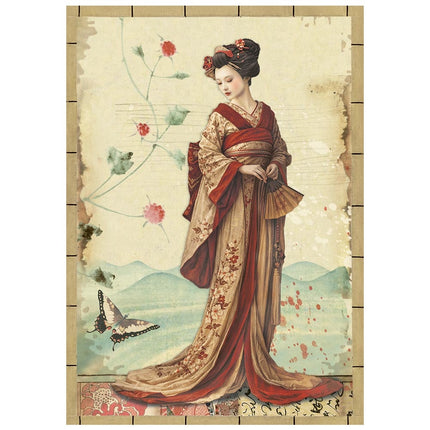 Printed Mini Rice paper A6 8 sheets for Art and Craft - Oriental Garden 