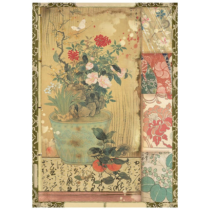 Printed Mini Rice paper A6 8 sheets for Art and Craft - Oriental Garden 