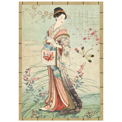 Printed Mini Rice paper A6 8 sheets for Art and Craft - Oriental Garden 