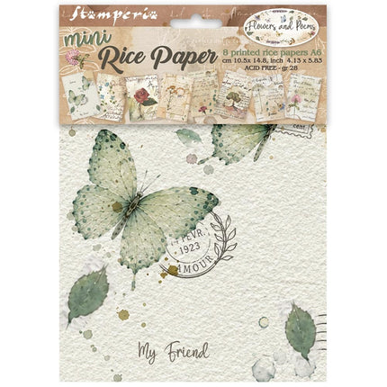 Printed Mini Rice paper A6 8 sheets for Art and Craft - Flowers and Poems