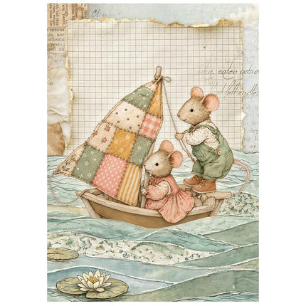 Printed Mini Rice paper A6 8 sheets for Art and Craft - Cozy Family
