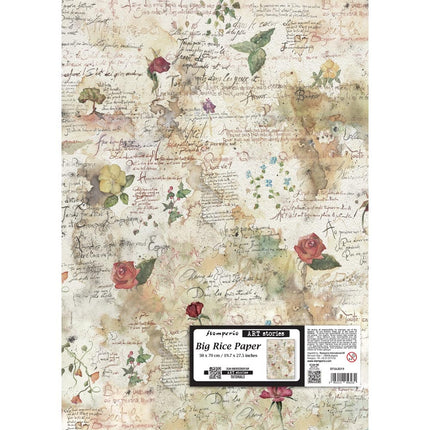 Printed Rice paper for Art and Craft cm 50X70 - Flowers and Poems pattern
