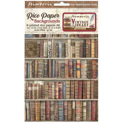 Selection 8 Rice paper A6 backgrounds - Vintage Library