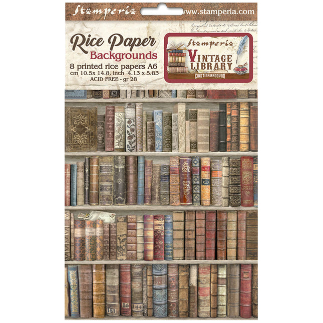 Selection 8 Rice paper A6 backgrounds - Vintage Library