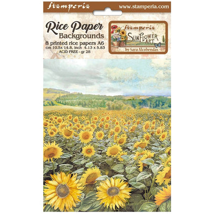 Selection 8 Rice paper A6 backgrounds - Sunflower Art