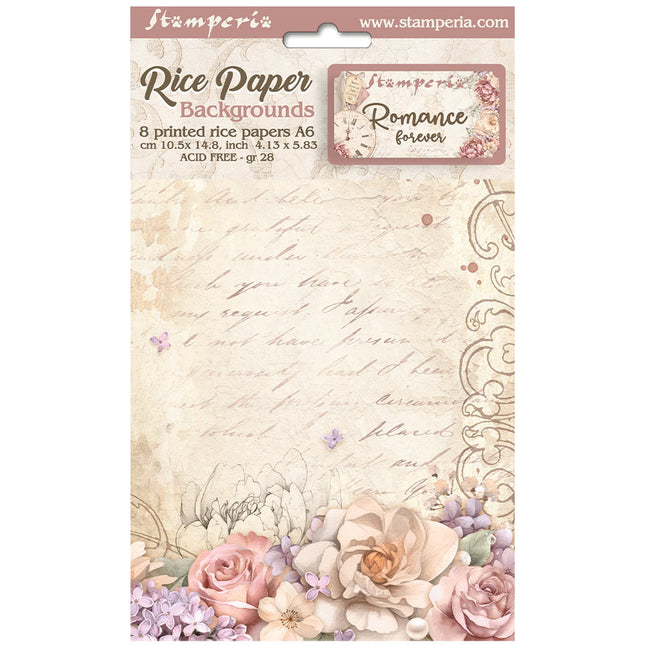 Selection 8 Rice paper A6 backgrounds - Romance Forever