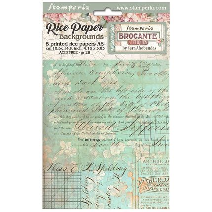 Selection of 8 Rice papers A6 backgrounds - Brocante Antiques